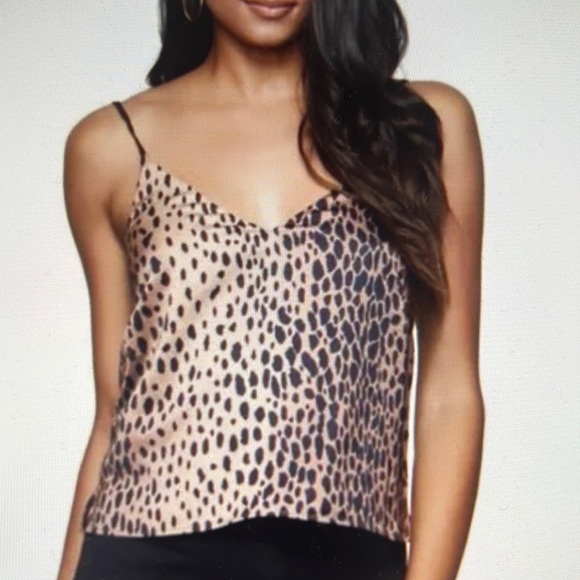 Good American | Leopard Print Feline Fine V-Neck Satin Cami Top - Picture 2 of 4